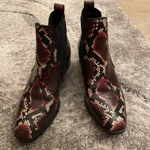 Naturalizer Black and Red Snakeskin Chelsea Ankle Boots
